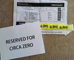 2013 07 25 Circa Zero ticket wristband seating card John Cronin.jpg