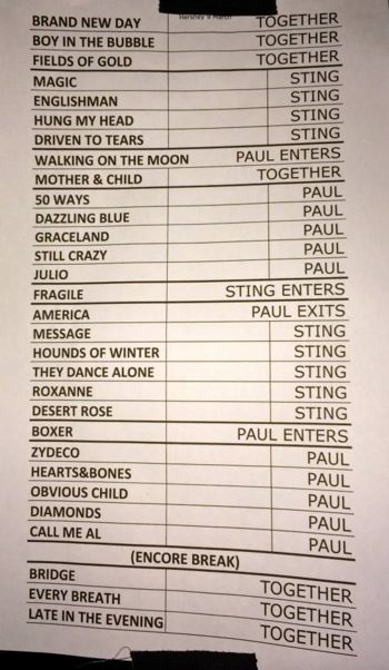 2014 03 09 Sting Paul Simon setlist Michelle Bovio Sheridan.jpg